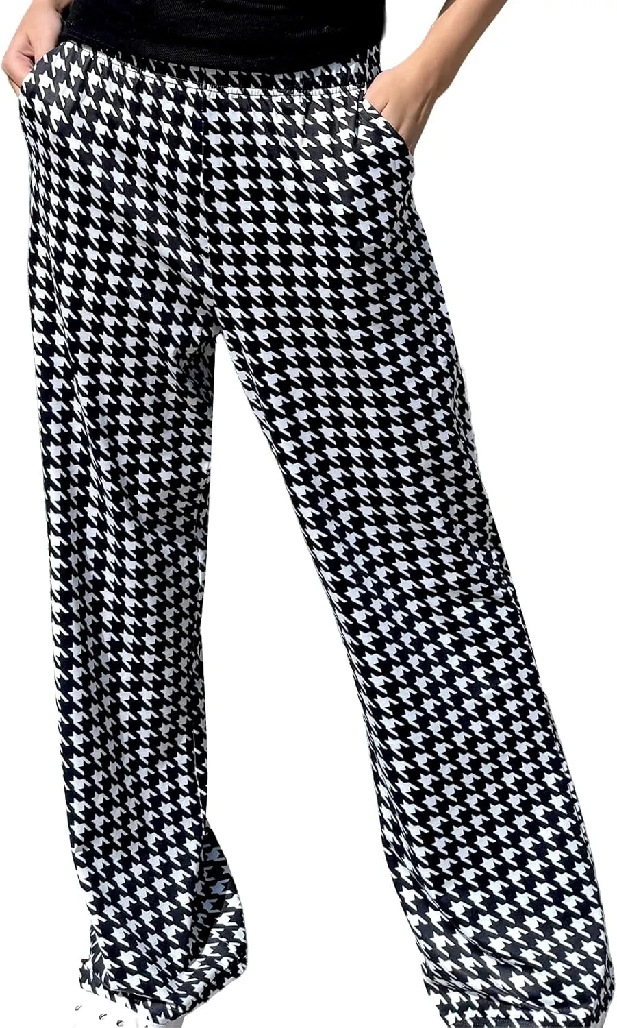 IWOLLENCE Women's Casual Loose Checkered Wide Leg Pants High Waist Straight Lounge Y2K Gingham Trousers Summer