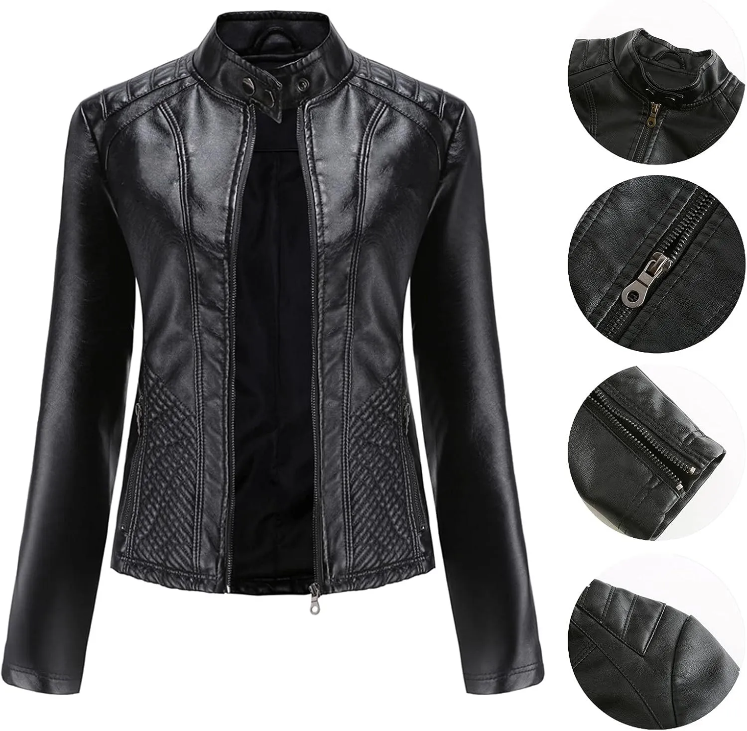 Jacket Women Motor Women Punk Tops Coat Zip Cropped Lapel Ladies Biker Women's Coat Cropped Leather Jacket Women