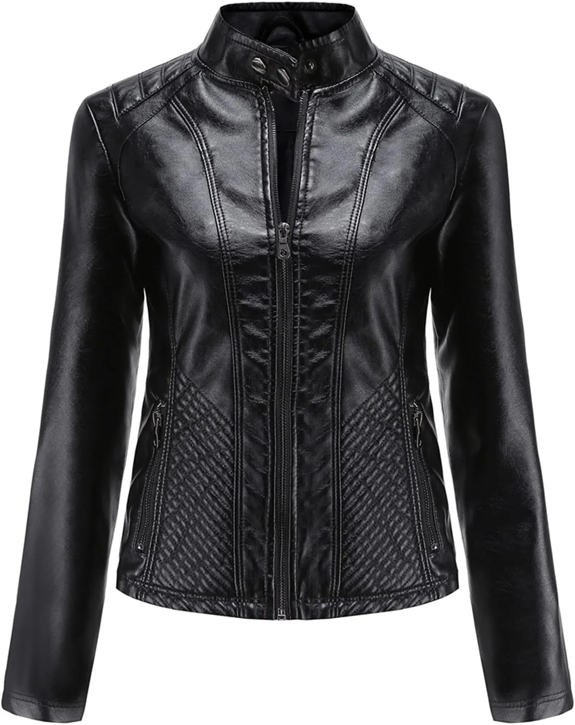 Jacket Women Motor Women Punk Tops Coat Zip Cropped Lapel Ladies Biker Women's Coat Cropped Leather Jacket Women