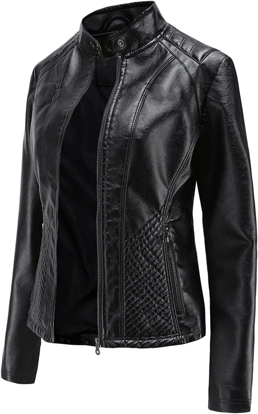 Jacket Women Motor Women Punk Tops Coat Zip Cropped Lapel Ladies Biker Women's Coat Cropped Leather Jacket Women