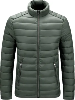 JEShifangjiusu Men Winter Cotton Padded Jacket Casual Stand Collar Hoodless Zipper Pocket Coat Thicken Long Sleeve Coats, Army Green, 6X-Large