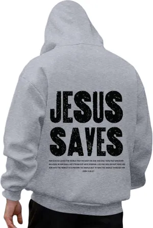 Jesus Saves Letter Print Hoodies for Men Christian Pullover with Pocket Faith Hooded Sweatshirt Religious Oversized Tops