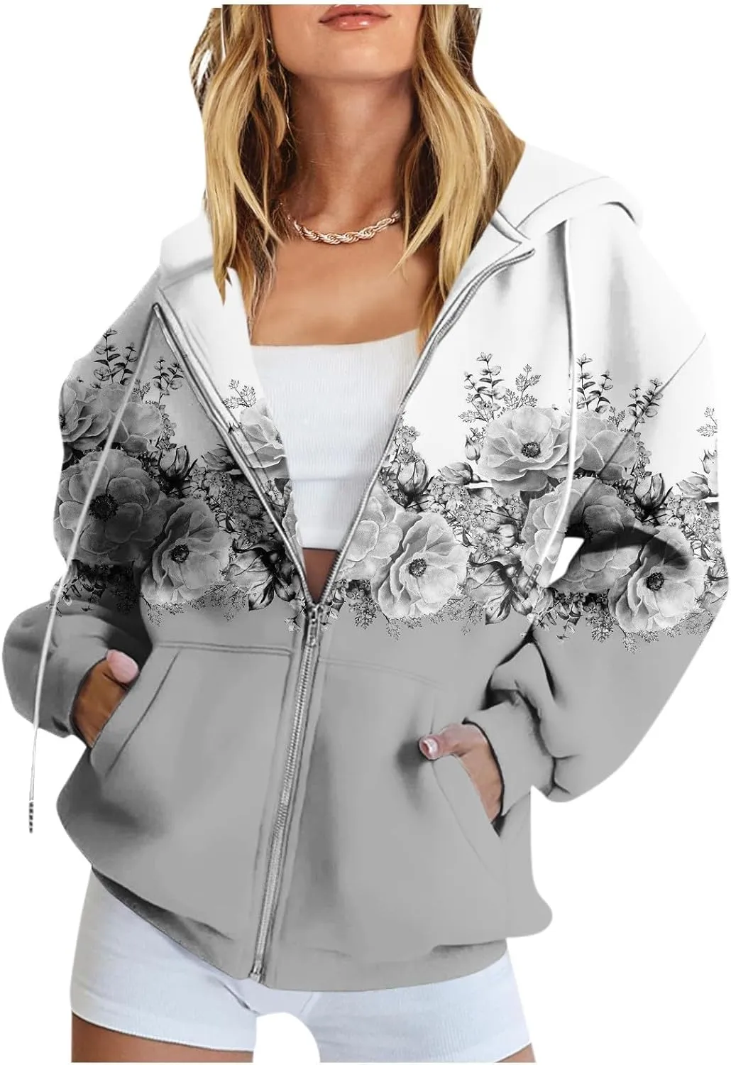 JJHAEVDY Zip Up Hoodie Women Solid Drawstring Sweatshirts Fall Outwear Jacket Hooded Coat Sports Activewear Pocket