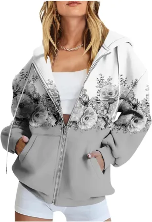 JJHAEVDY Zip Up Hoodie Women Solid Drawstring Sweatshirts Fall Outwear Jacket Hooded Coat Sports Activewear Pocket