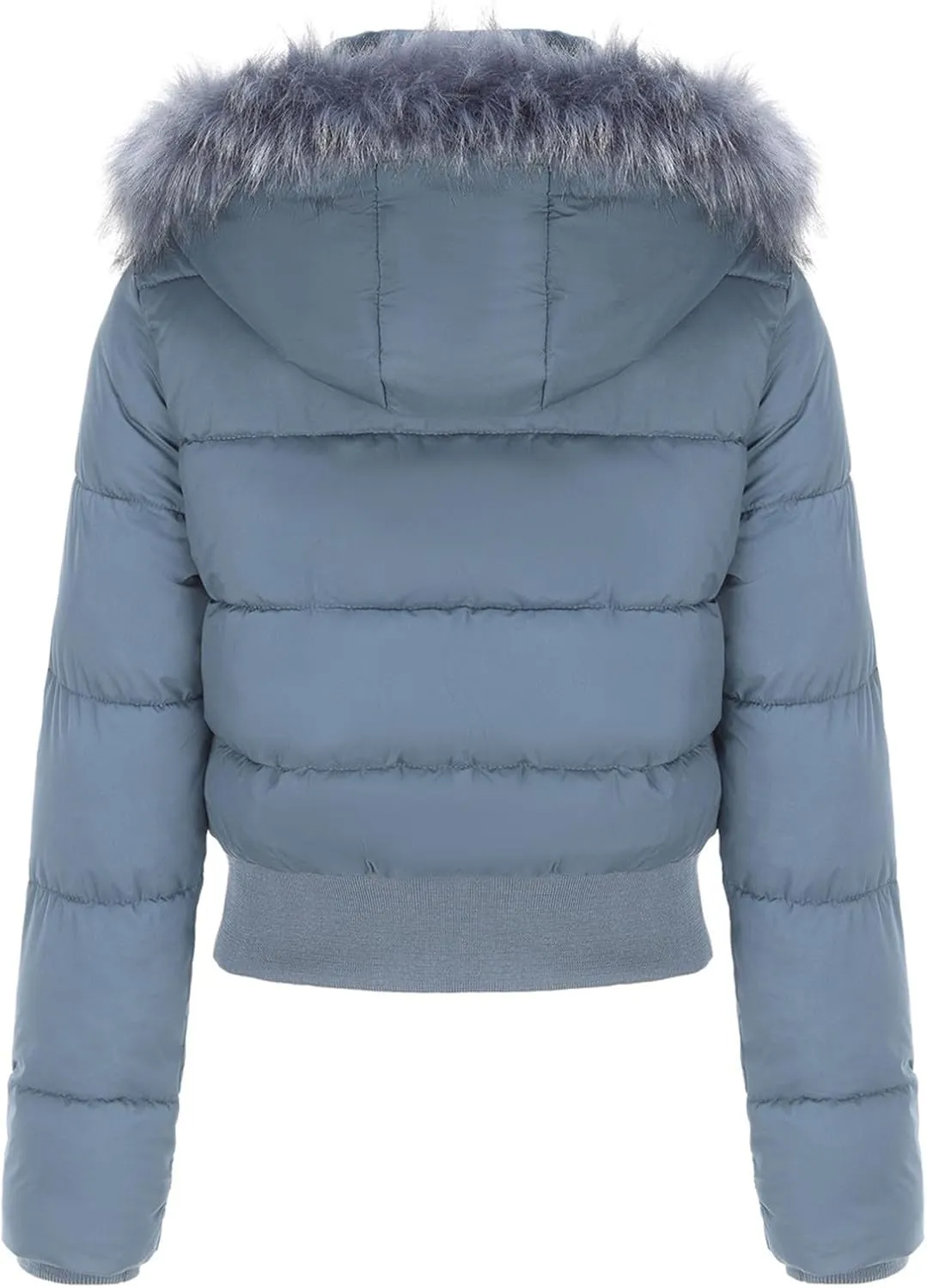JOAU Women's Cotton Padded Puffer Jackets Zip Up Quilted Down Outwear Winter Warm Detachable Fur Hooded Pockets Short Coats