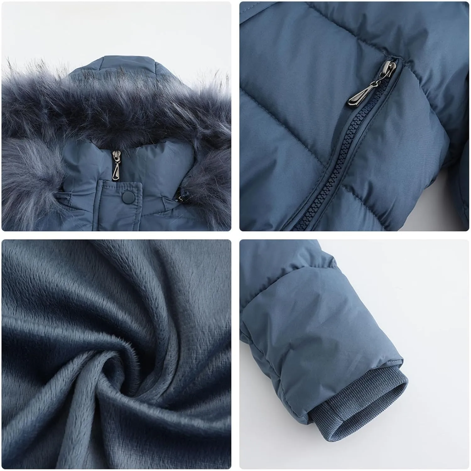 JOAU Women's Cotton Padded Puffer Jackets Zip Up Quilted Down Outwear Winter Warm Detachable Fur Hooded Pockets Short Coats