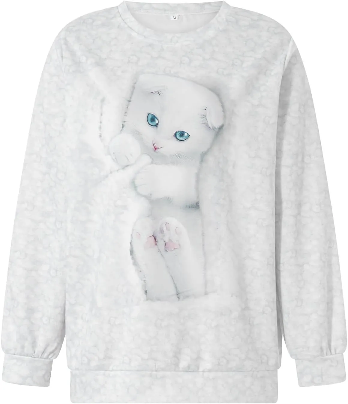 Karwuiio Women's Cat Graphic Hooded Sweatshirts Cute Long Sleeve Crew Neck Sweatshirt Oversized Pullover Tops