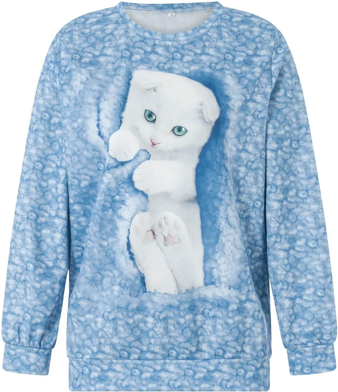 Karwuiio Women's Cat Graphic Hooded Sweatshirts Cute Long Sleeve Crew Neck Sweatshirt Oversized Pullover Tops