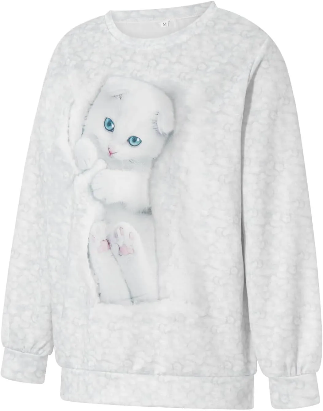 Karwuiio Women's Cat Graphic Hooded Sweatshirts Cute Long Sleeve Crew Neck Sweatshirt Oversized Pullover Tops