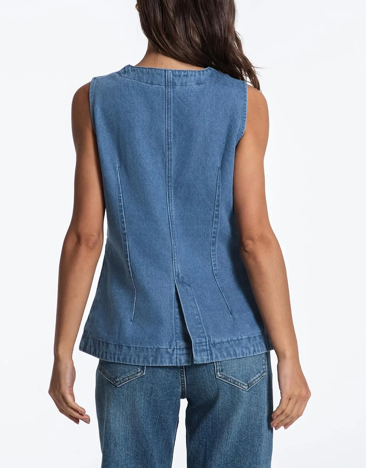 Kedera Denim Vest for Women Button Down Long Jean Waistcoat Casual Sleeveless Denim Jackets Slim Fit Jean Top