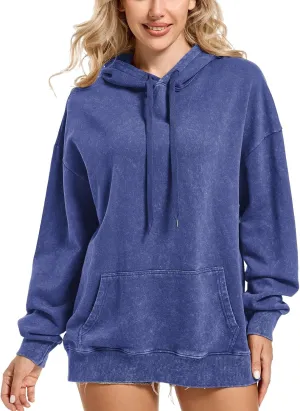 KIEKIECOO Oversized Hoodie for Women Loose Fit Blank Cotton Comfort Color Pullover Plain Basic Acid Wash Hooded Sweatshirt