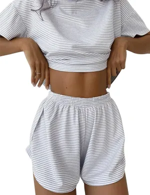 Kistore Summer 2 Piece Pajamas Sets Short Sleeve Sleepwear Pjs Lounge Split Short Sets