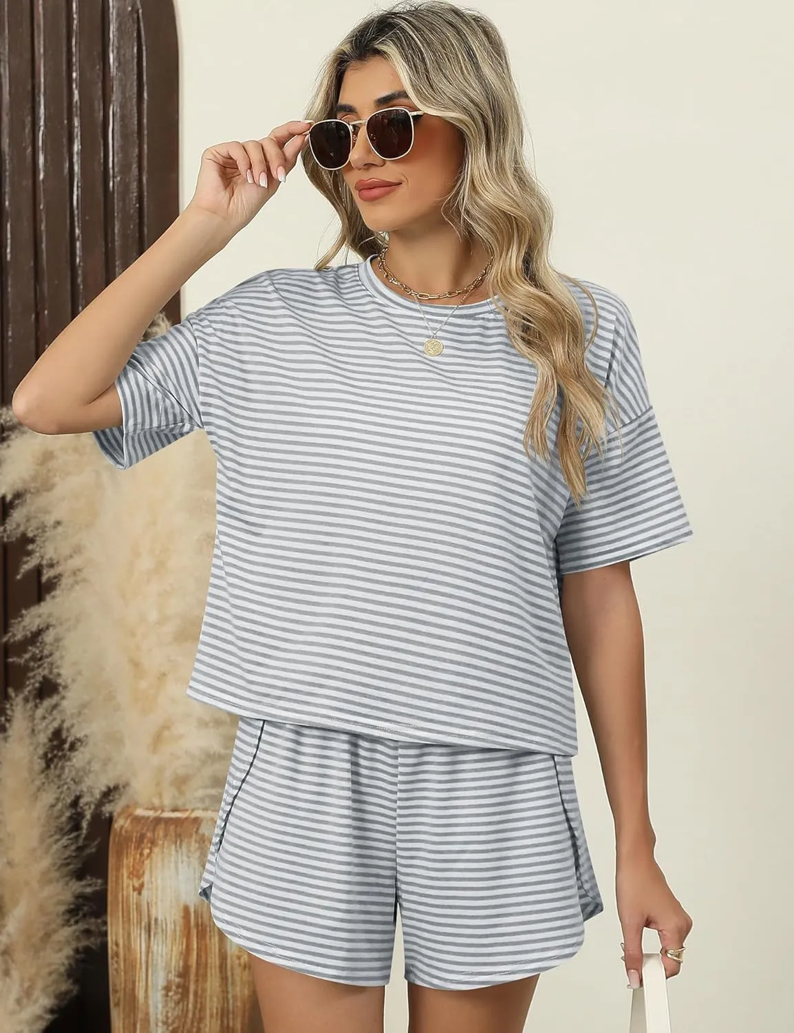 Kistore Summer 2 Piece Pajamas Sets Short Sleeve Sleepwear Pjs Lounge Split Short Sets