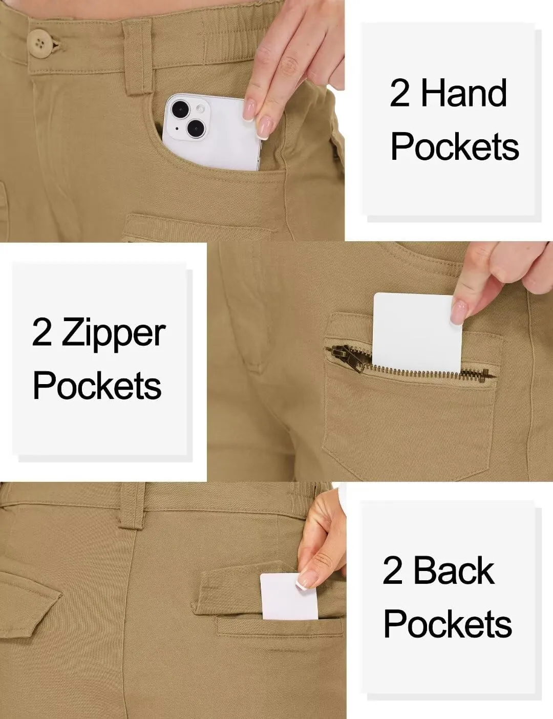 KOCTHOMY Hiking Pants Women Relaxed Fit Cargo Pants Casual Work Pants with Zipper Pockets No Belt