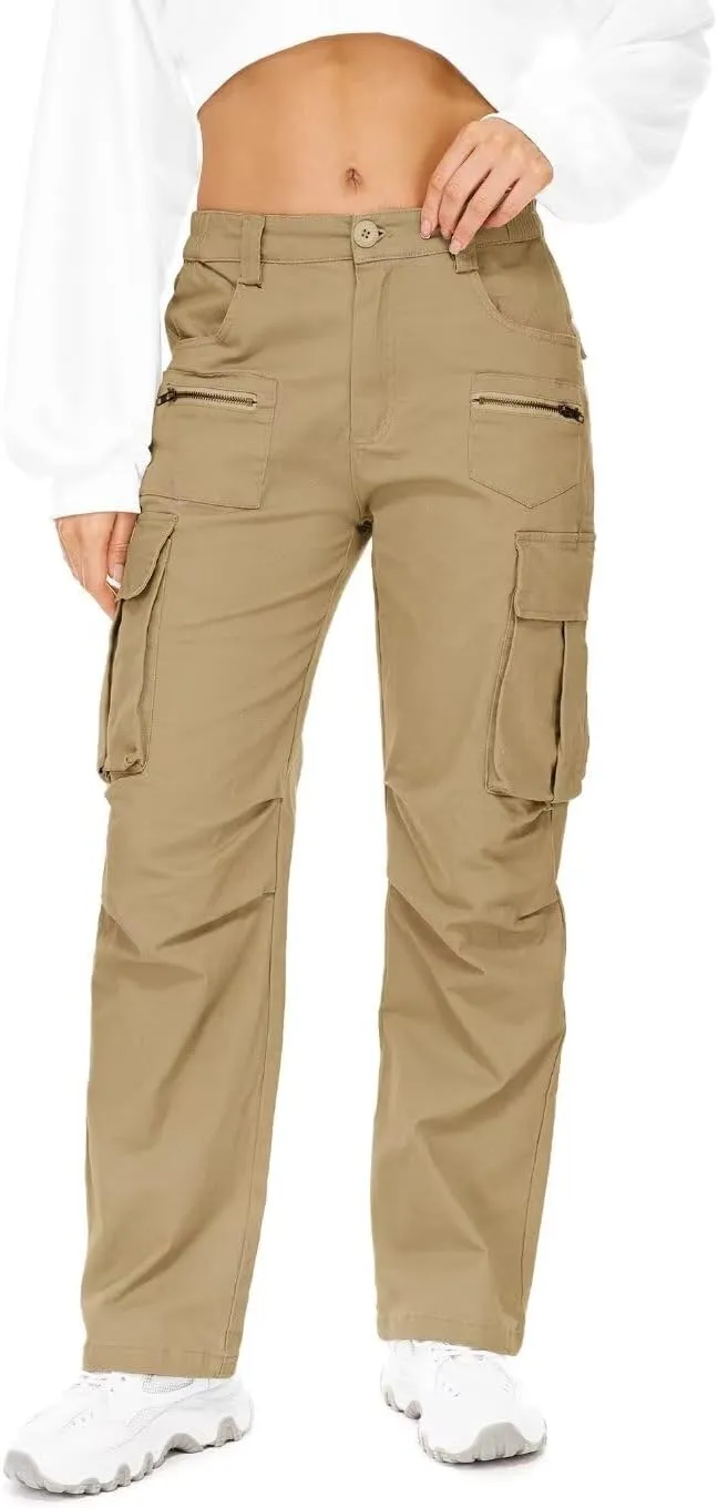 KOCTHOMY Hiking Pants Women Relaxed Fit Cargo Pants Casual Work Pants with Zipper Pockets No Belt
