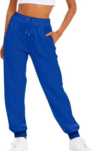 Ladies Solid Color Drawstring Elastic Waist Casual Loose Foot Fleece Sweatpants Womens Pants Casual Dress