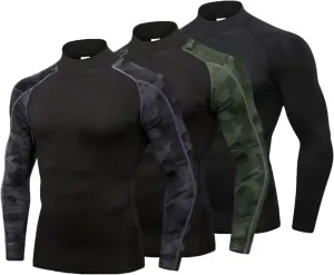 LANBAOSI 3 Pack Mens Mock Turtleneck Compression Shirts Long Sleeve Sun Protection Shirts Cooling Workout Gym Tops Undershirt