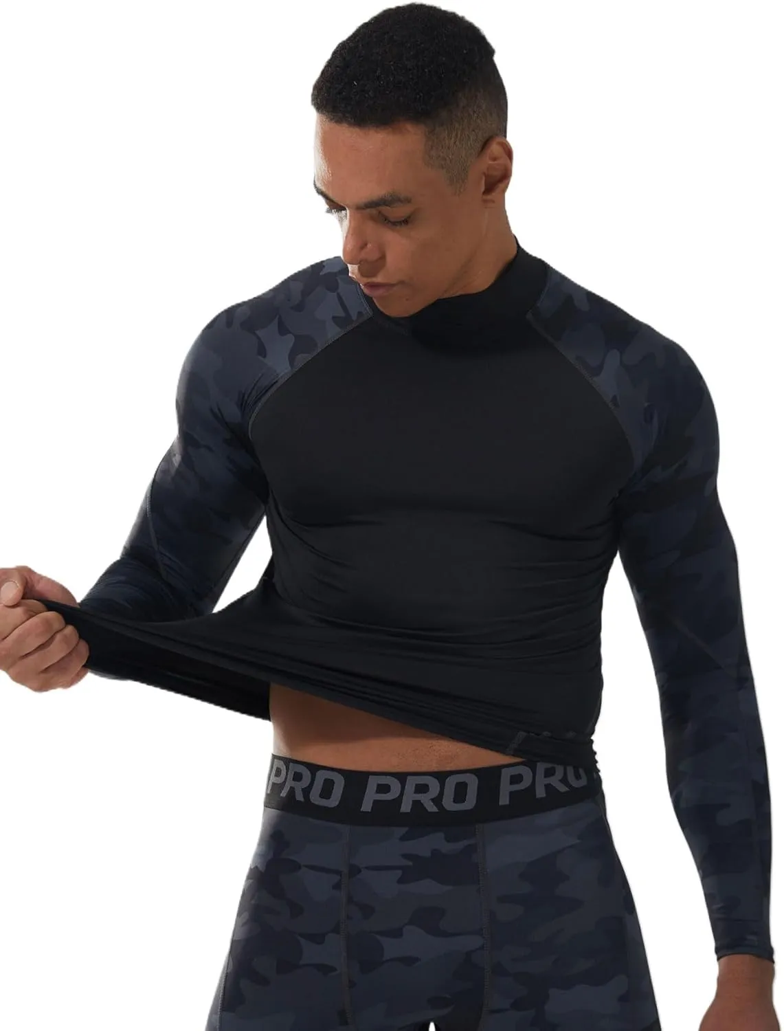 LANBAOSI 3 Pack Mens Mock Turtleneck Compression Shirts Long Sleeve Sun Protection Shirts Cooling Workout Gym Tops Undershirt