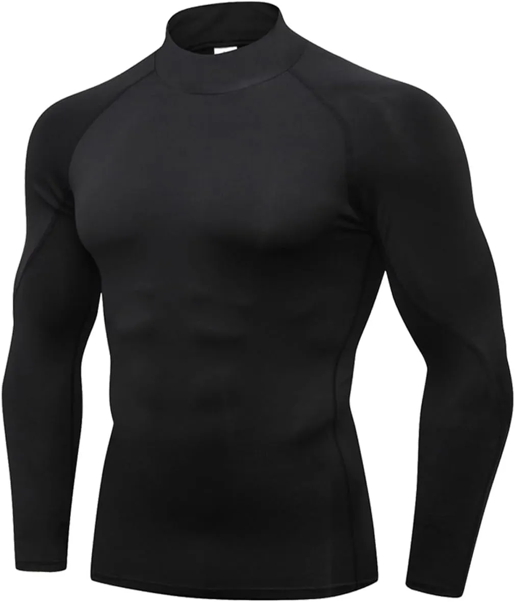 LANBAOSI 3 Pack Mens Mock Turtleneck Compression Shirts Long Sleeve Sun Protection Shirts Cooling Workout Gym Tops Undershirt