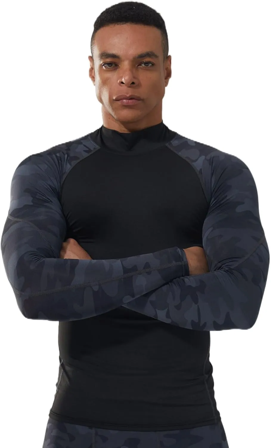 LANBAOSI 3 Pack Mens Mock Turtleneck Compression Shirts Long Sleeve Sun Protection Shirts Cooling Workout Gym Tops Undershirt