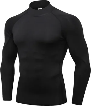 LANBAOSI 3 Pack Mens Mock Turtleneck Compression Shirts Long Sleeve Sun Protection Shirts Cooling Workout Gym Tops Undershirt