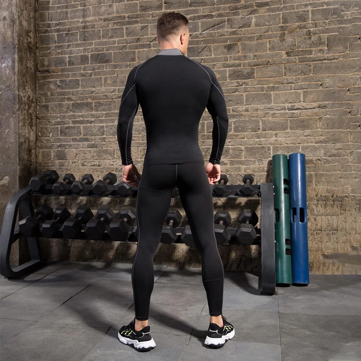 LANBAOSI 3 Pack Mens Mock Turtleneck Compression Shirts Long Sleeve Sun Protection Shirts Cooling Workout Gym Tops Undershirt