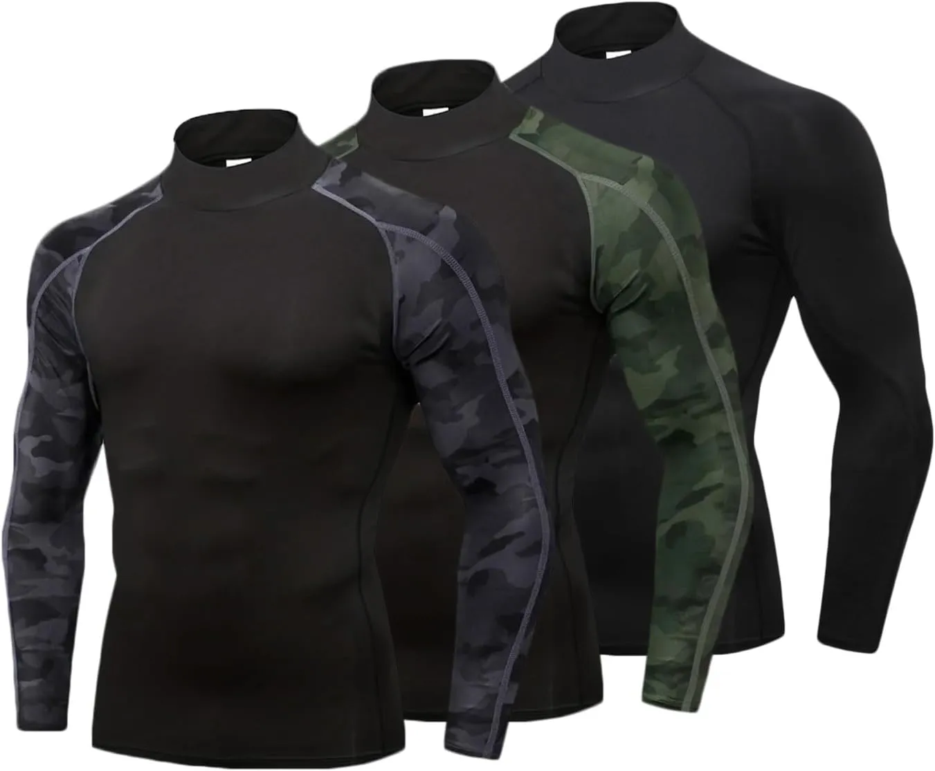 LANBAOSI 3 Pack Mens Mock Turtleneck Compression Shirts Long Sleeve Sun Protection Shirts Cooling Workout Gym Tops Undershirt