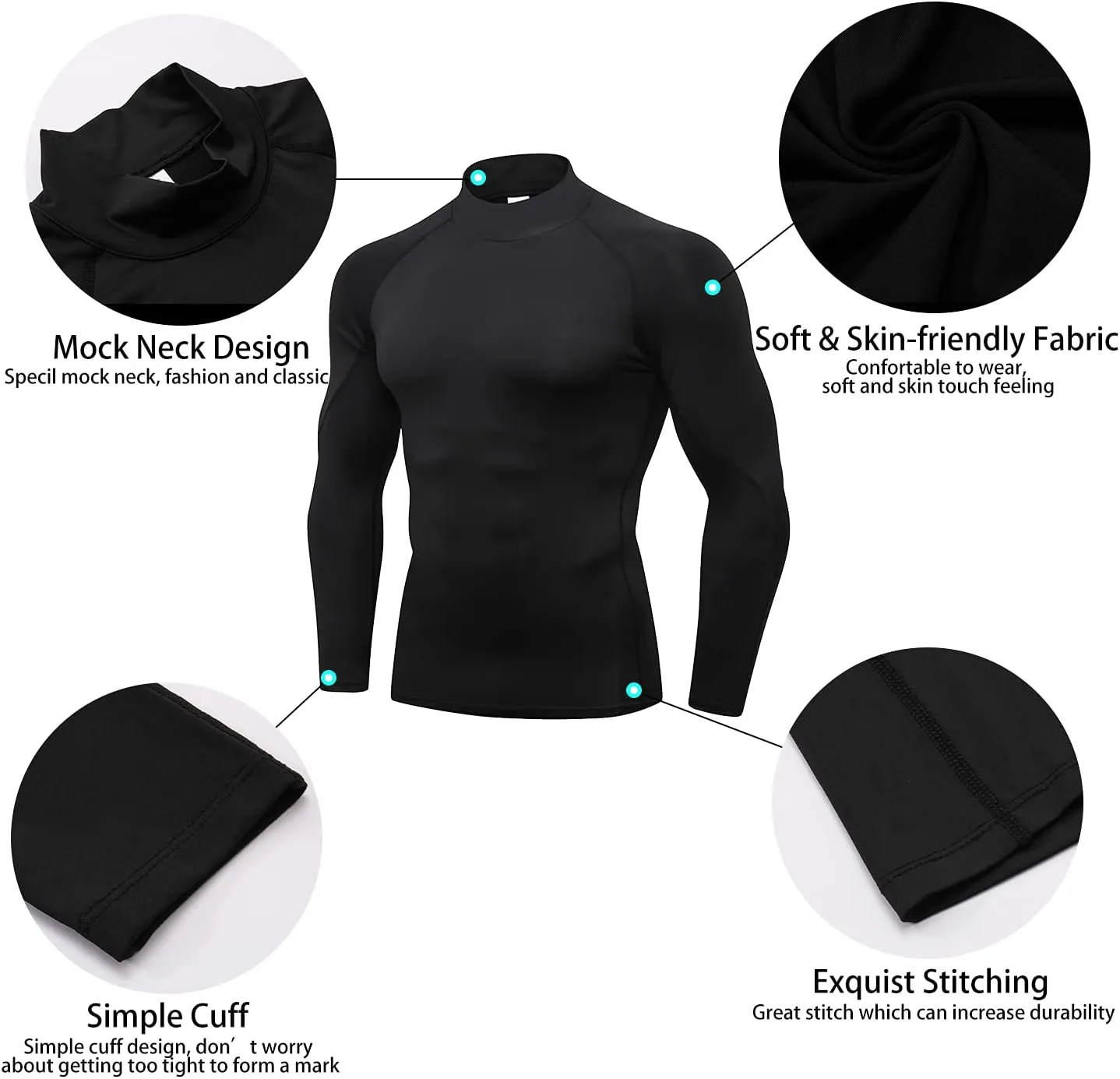 LANBAOSI 3 Pack Mens Mock Turtleneck Compression Shirts Long Sleeve Sun Protection Shirts Cooling Workout Gym Tops Undershirt