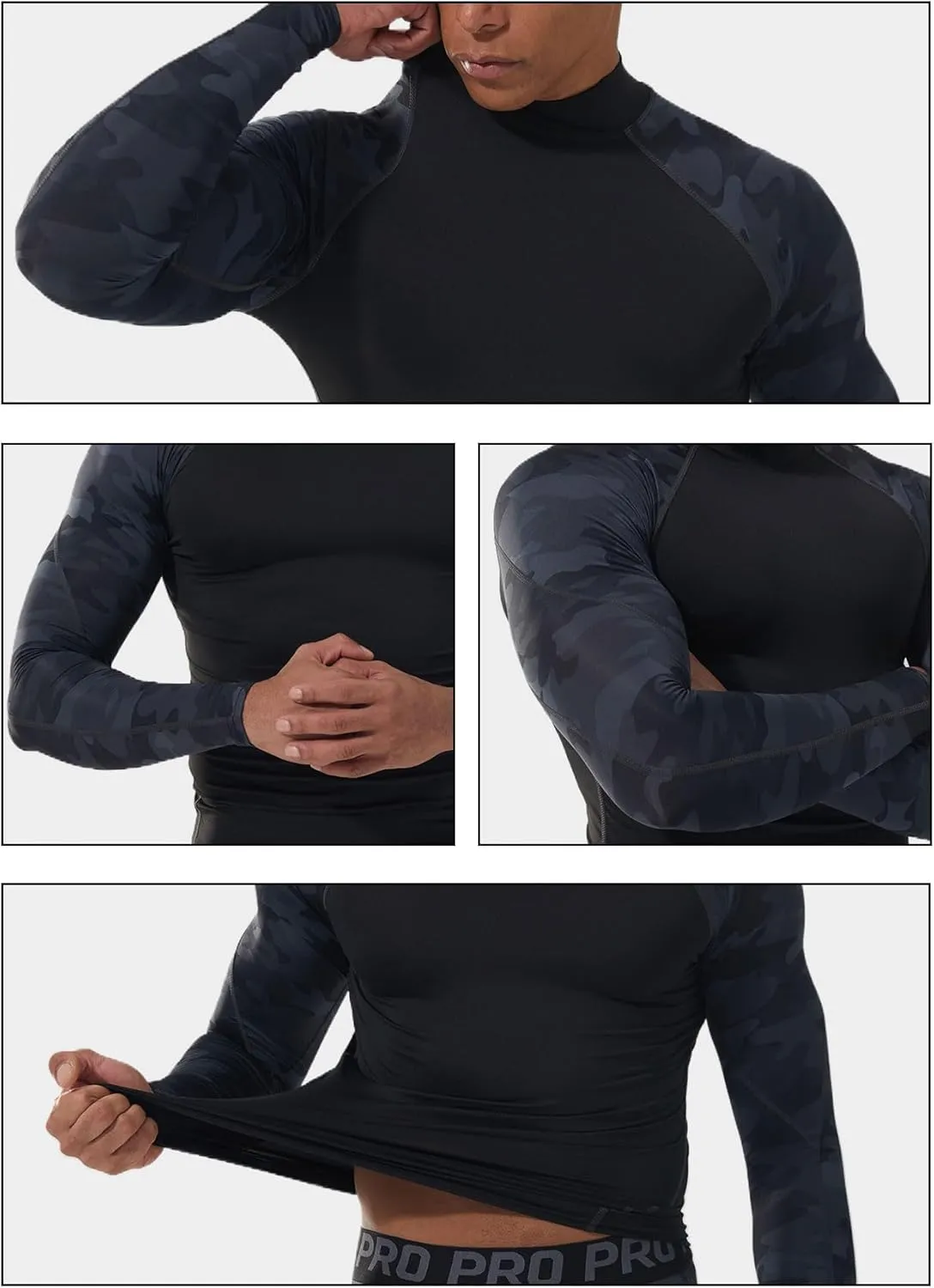 LANBAOSI 3 Pack Mens Mock Turtleneck Compression Shirts Long Sleeve Sun Protection Shirts Cooling Workout Gym Tops Undershirt