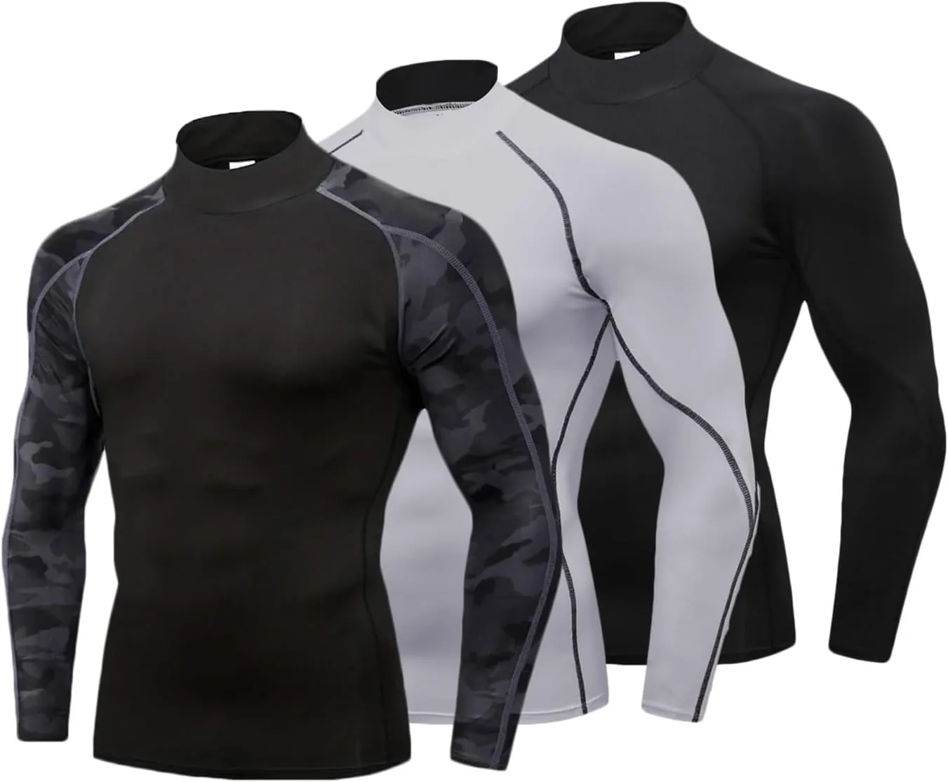 LANBAOSI 3 Pack Mens Mock Turtleneck Compression Shirts Long Sleeve Sun Protection Shirts Cooling Workout Gym Tops Undershirt