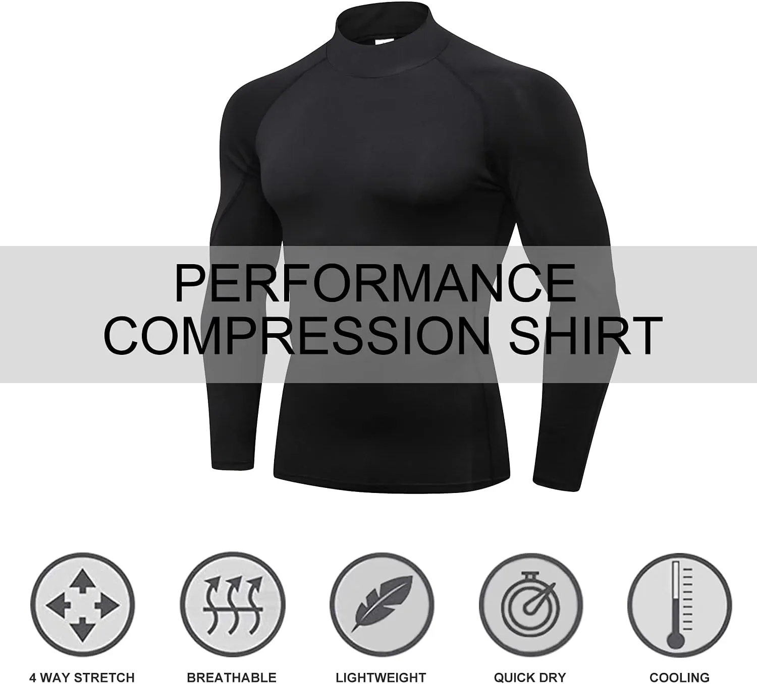 LANBAOSI 3 Pack Mens Mock Turtleneck Compression Shirts Long Sleeve Sun Protection Shirts Cooling Workout Gym Tops Undershirt