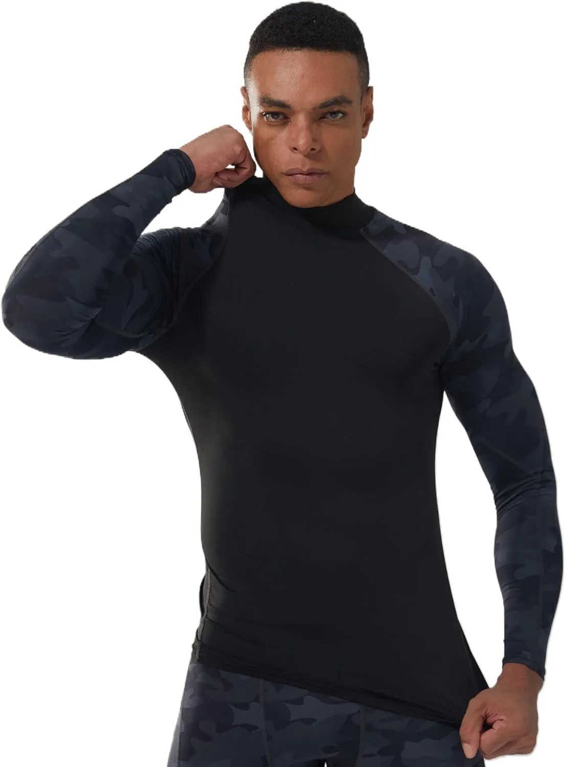 LANBAOSI 3 Pack Mens Mock Turtleneck Compression Shirts Long Sleeve Sun Protection Shirts Cooling Workout Gym Tops Undershirt