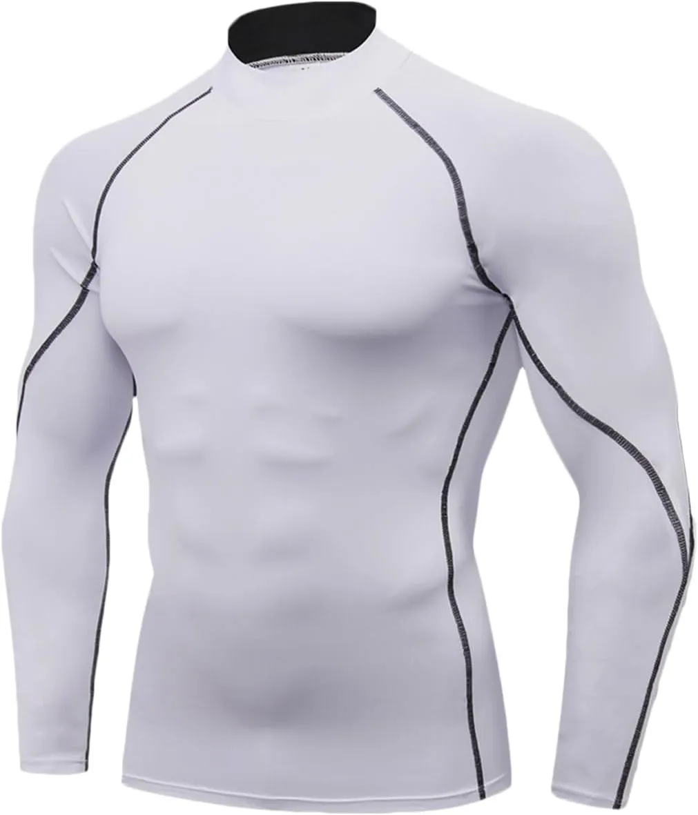 LANBAOSI 3 Pack Mens Mock Turtleneck Compression Shirts Long Sleeve Sun Protection Shirts Cooling Workout Gym Tops Undershirt