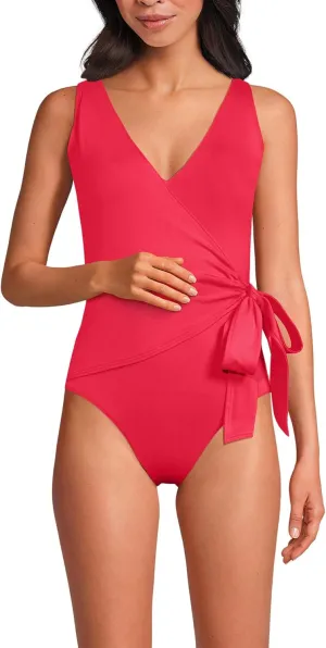 Lands' End Women's Chlorine Resistant Side Tie Wrap High Leg One Piece Swimsuit