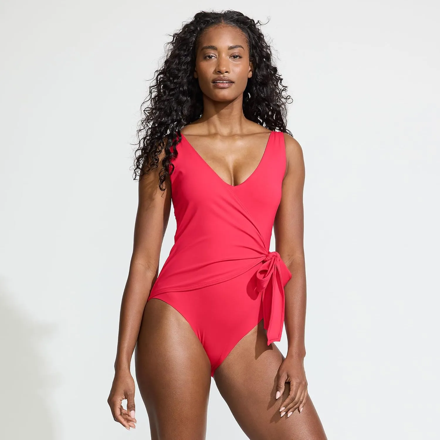 Lands' End Women's Chlorine Resistant Side Tie Wrap High Leg One Piece Swimsuit