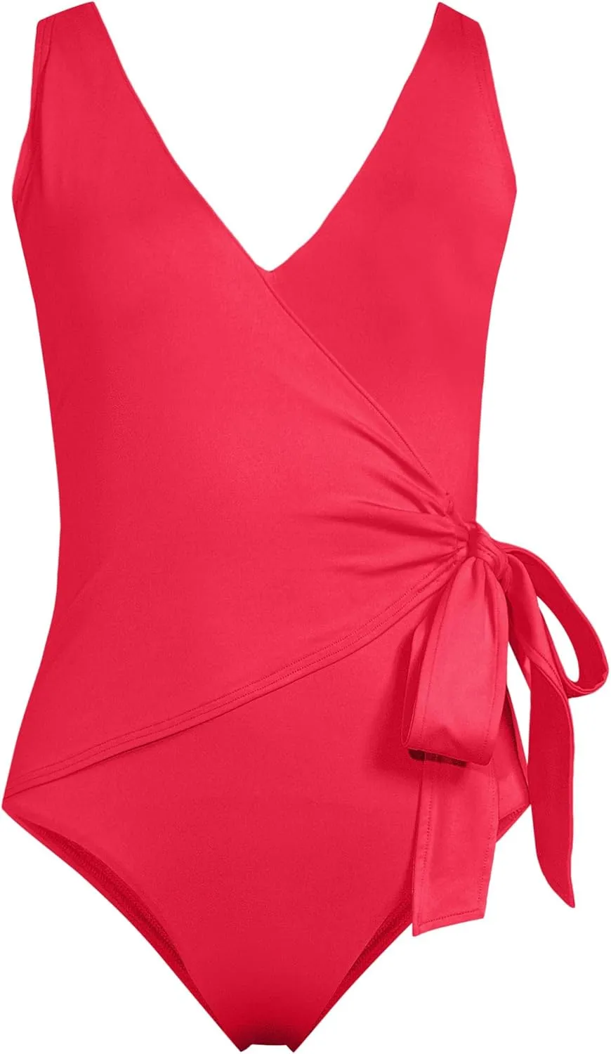 Lands' End Women's Chlorine Resistant Side Tie Wrap High Leg One Piece Swimsuit