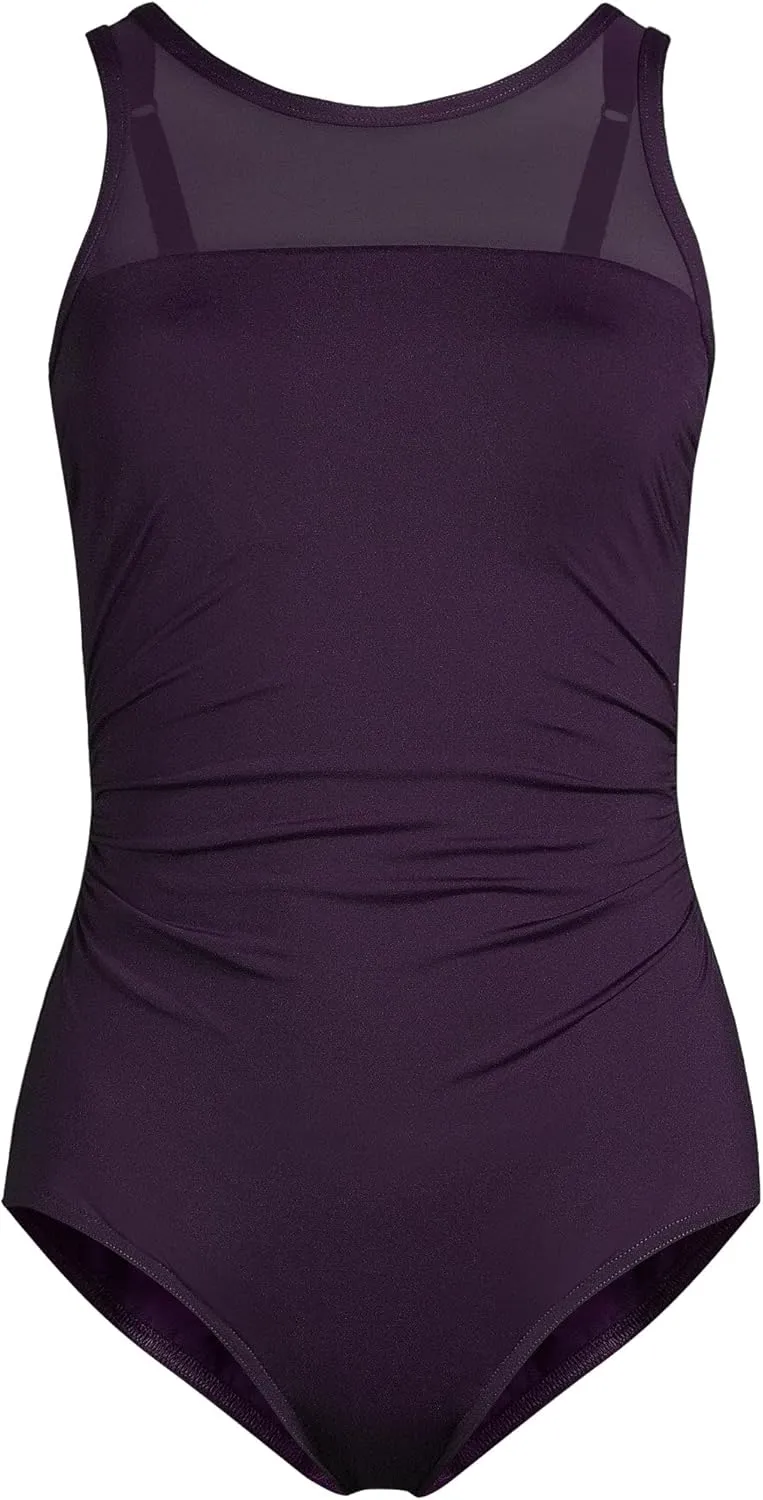 Lands' End Women's Chlorine Resistant Smoothing Control Mesh High Neck One Piece Swimsuit