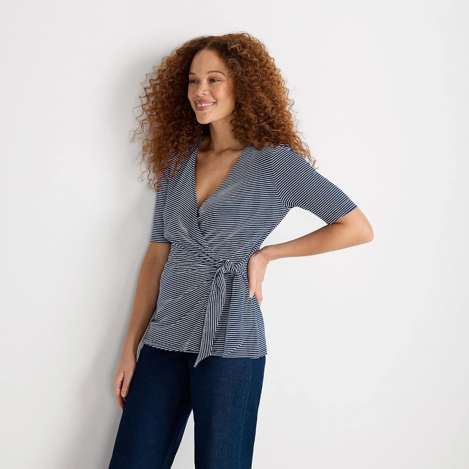 Lands' End Women's Elbow Sleeve Lightweight Jersey Side Tie Blouse