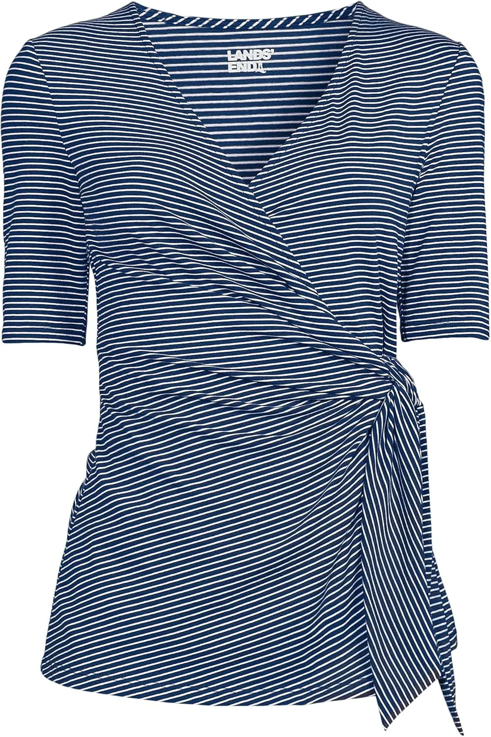 Lands' End Women's Elbow Sleeve Lightweight Jersey Side Tie Blouse