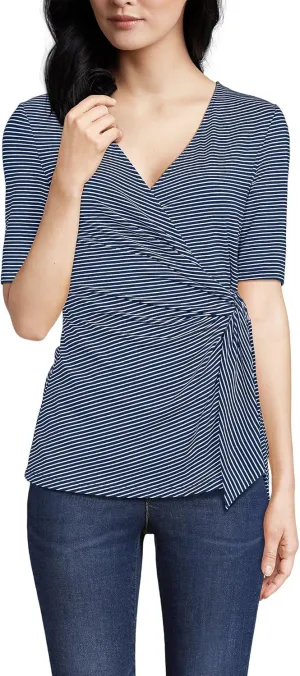 Lands' End Women's Elbow Sleeve Lightweight Jersey Side Tie Blouse