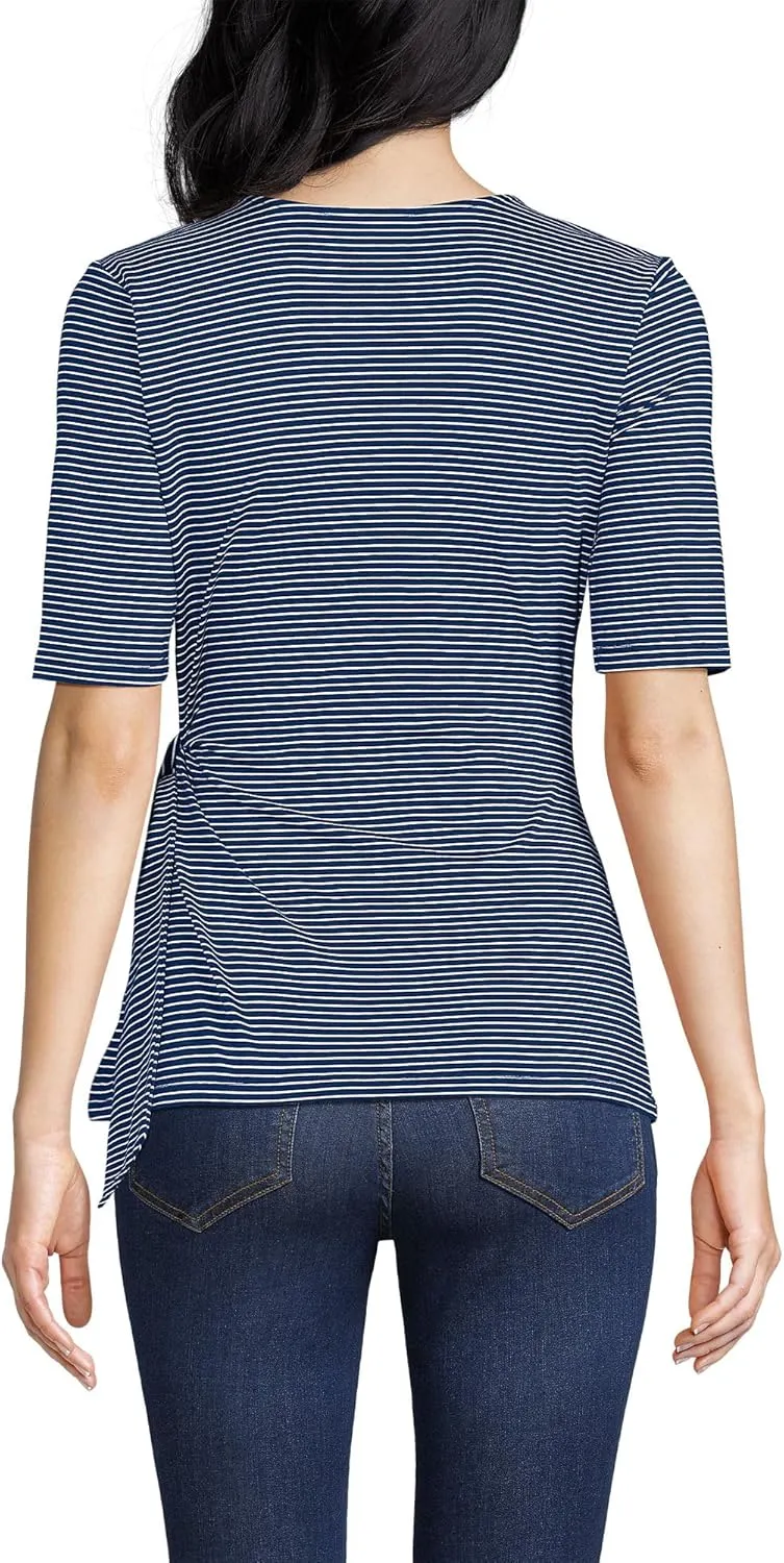 Lands' End Women's Elbow Sleeve Lightweight Jersey Side Tie Blouse