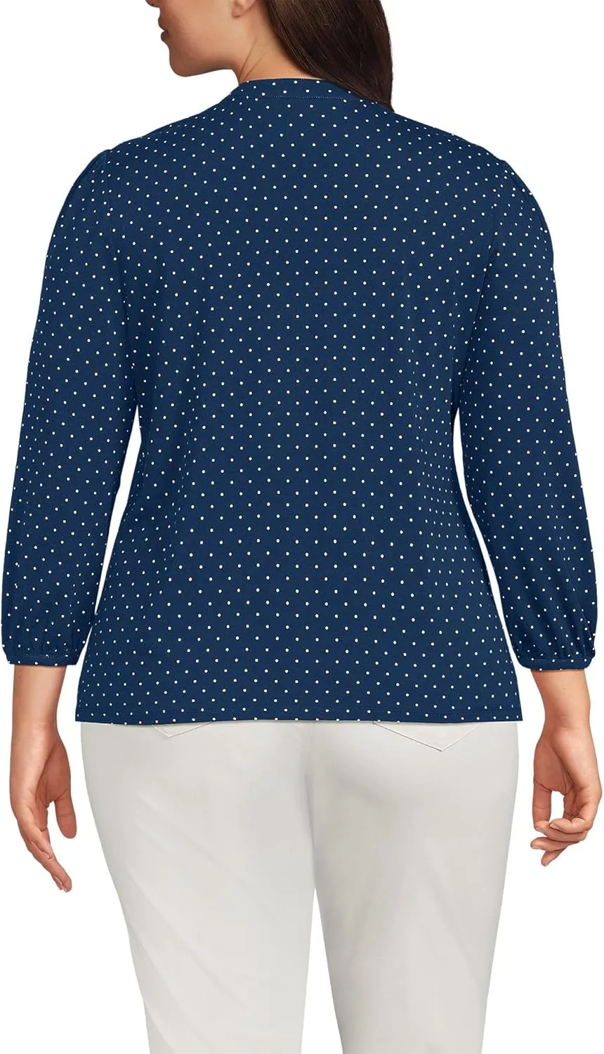 Lands' End Women's Lightweight Jersey Button Pintuck Top