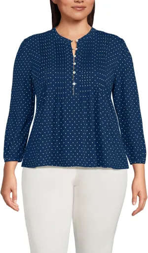 Lands' End Women's Lightweight Jersey Button Pintuck Top
