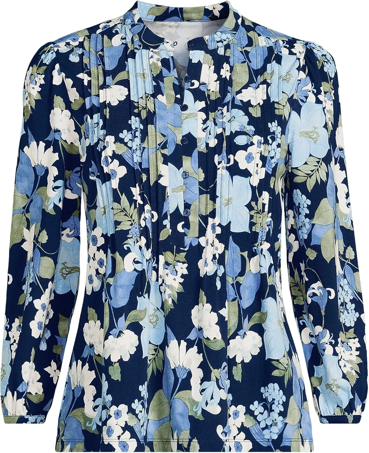Lands' End Women's Lightweight Jersey Button Pintuck Top