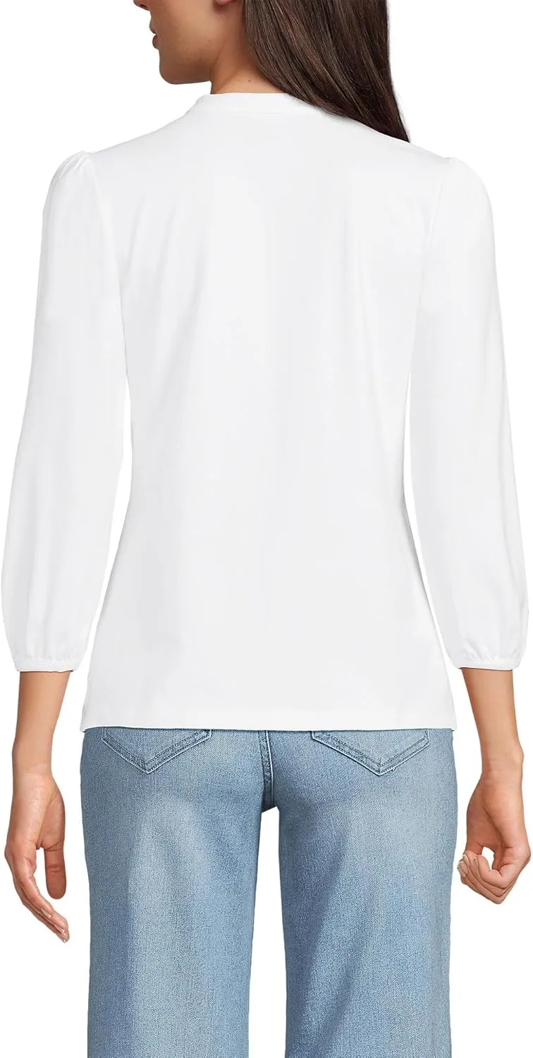 Lands' End Women's Lightweight Jersey Button Pintuck Top
