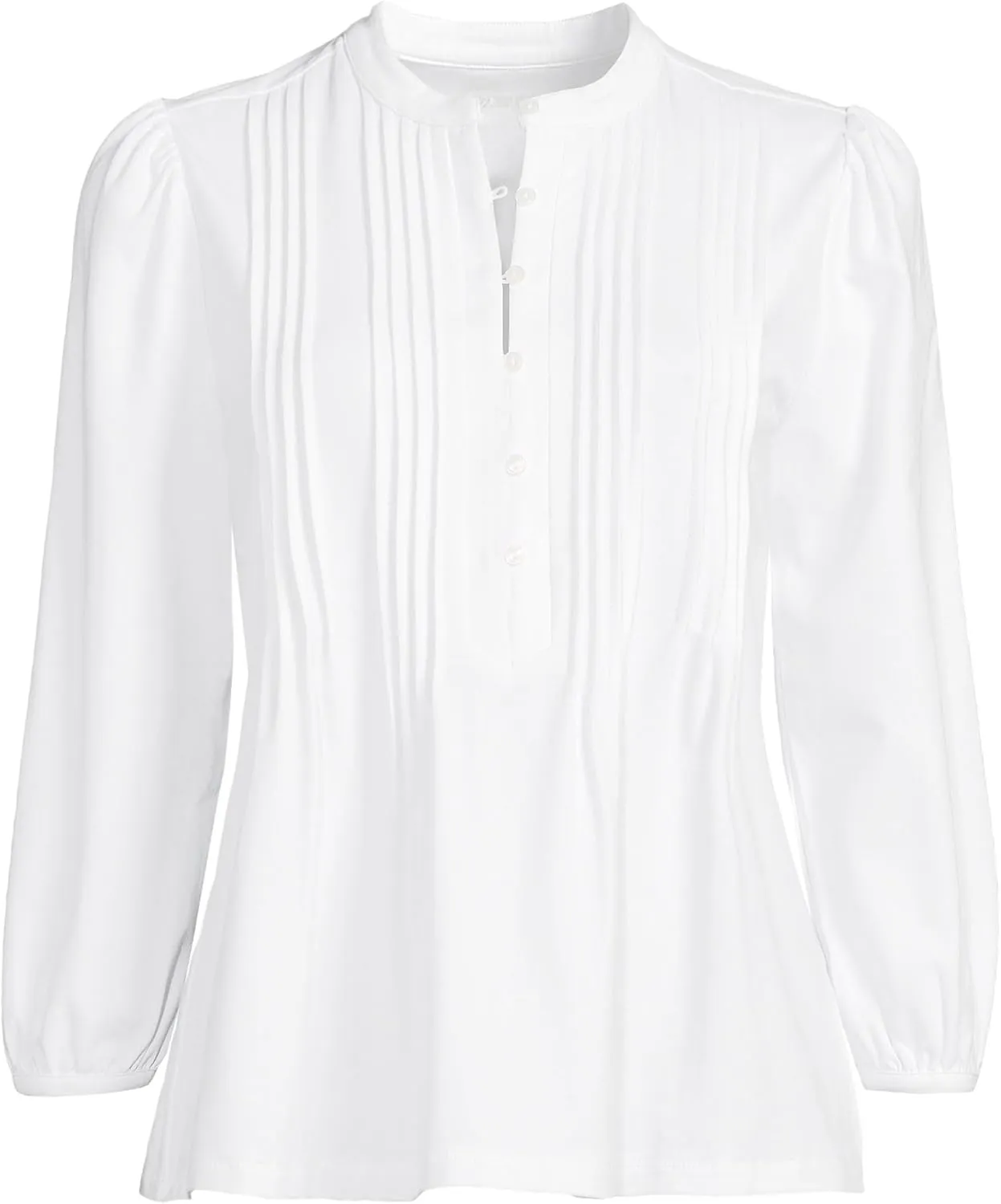 Lands' End Women's Lightweight Jersey Button Pintuck Top