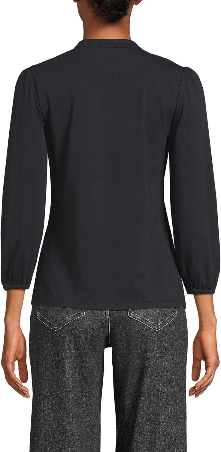 Lands' End Women's Lightweight Jersey Button Pintuck Top