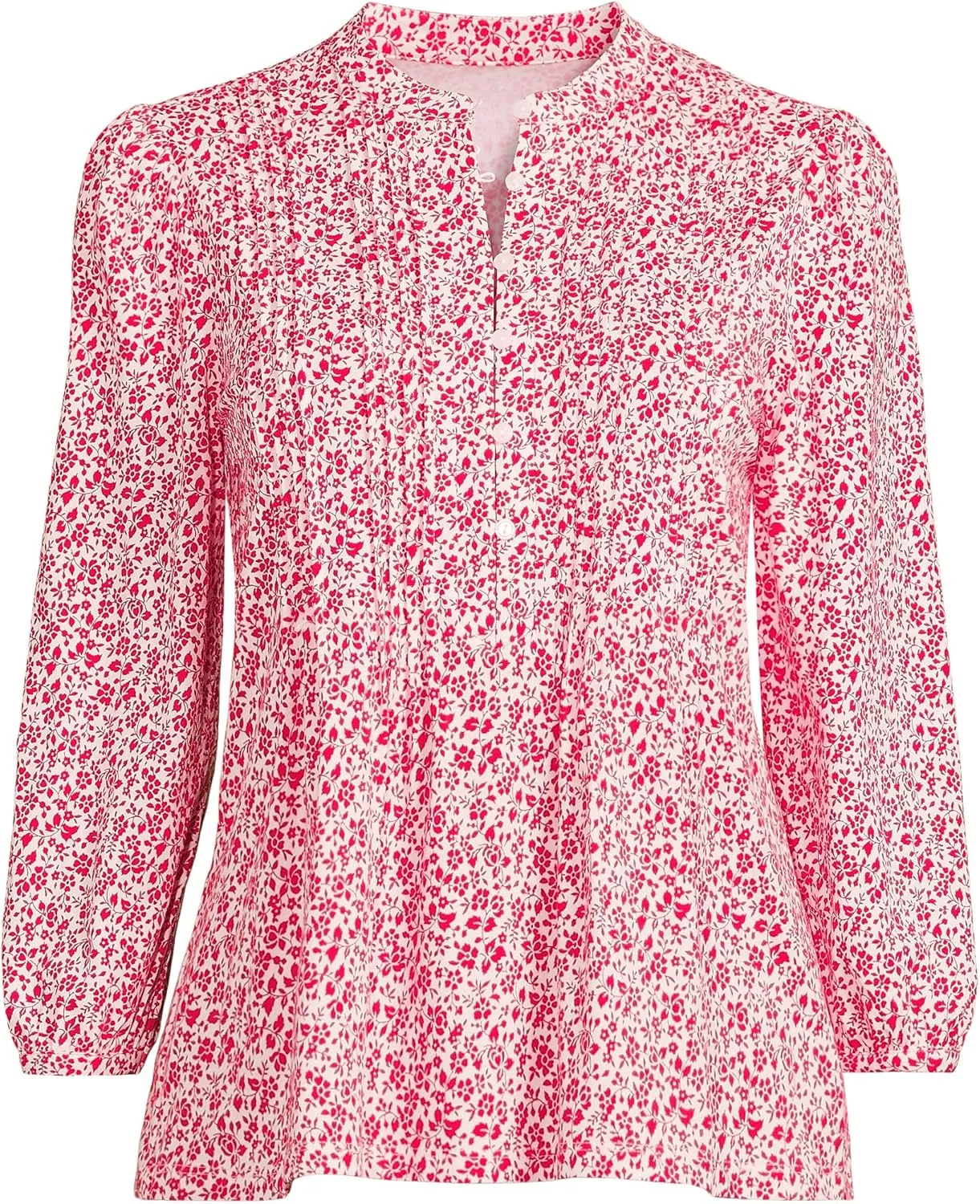 Lands' End Women's Lightweight Jersey Button Pintuck Top