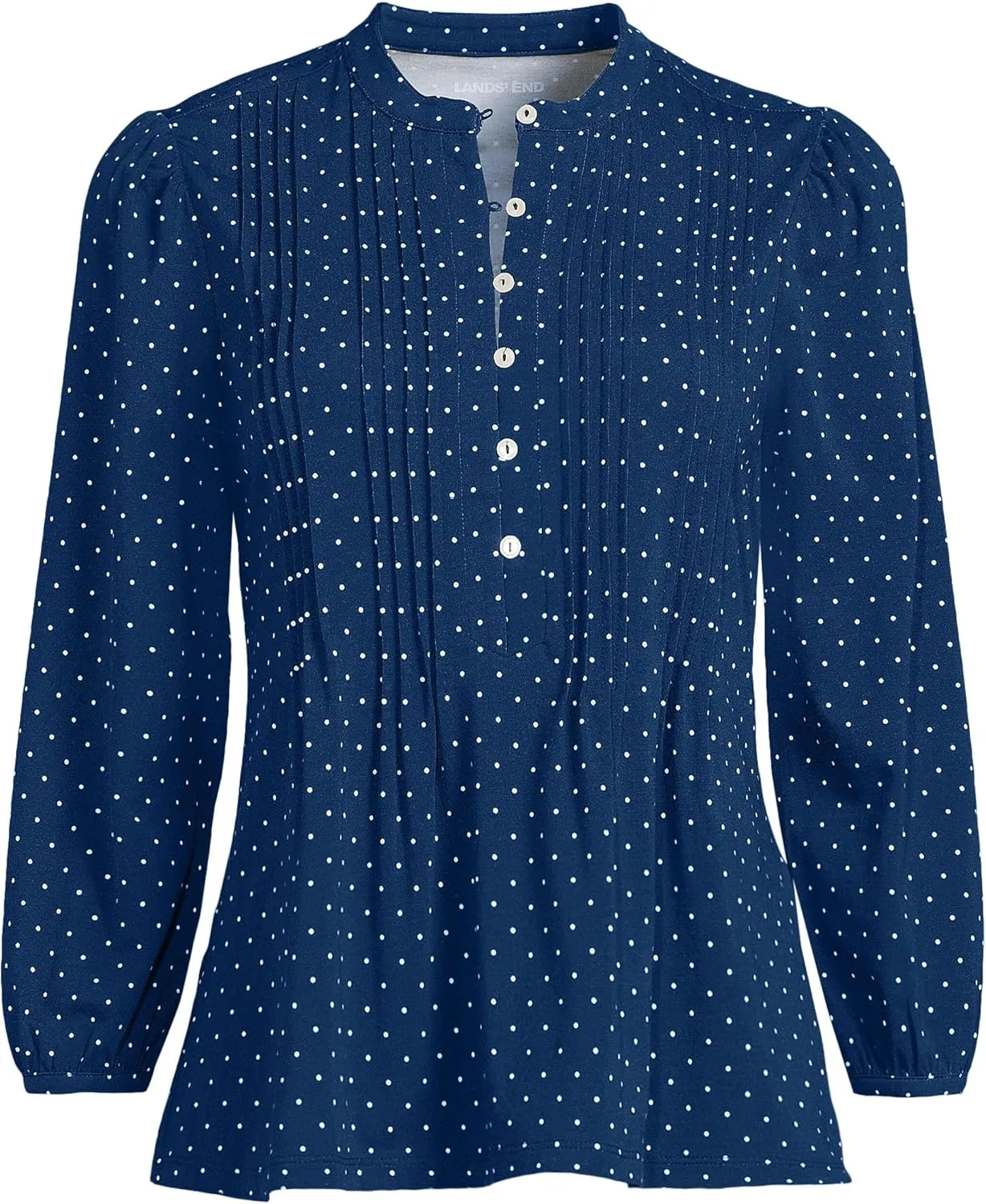 Lands' End Women's Lightweight Jersey Button Pintuck Top