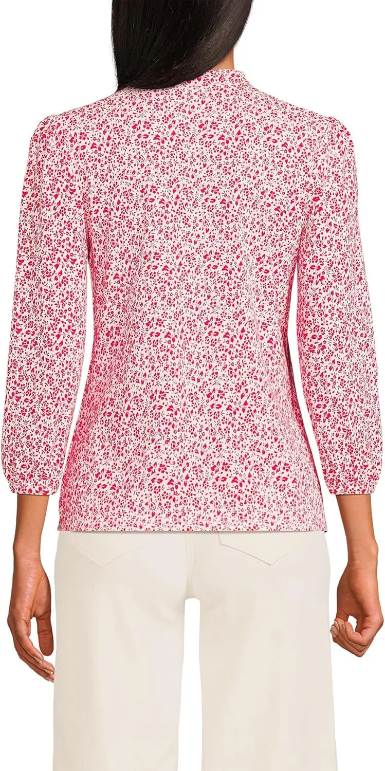 Lands' End Women's Lightweight Jersey Button Pintuck Top